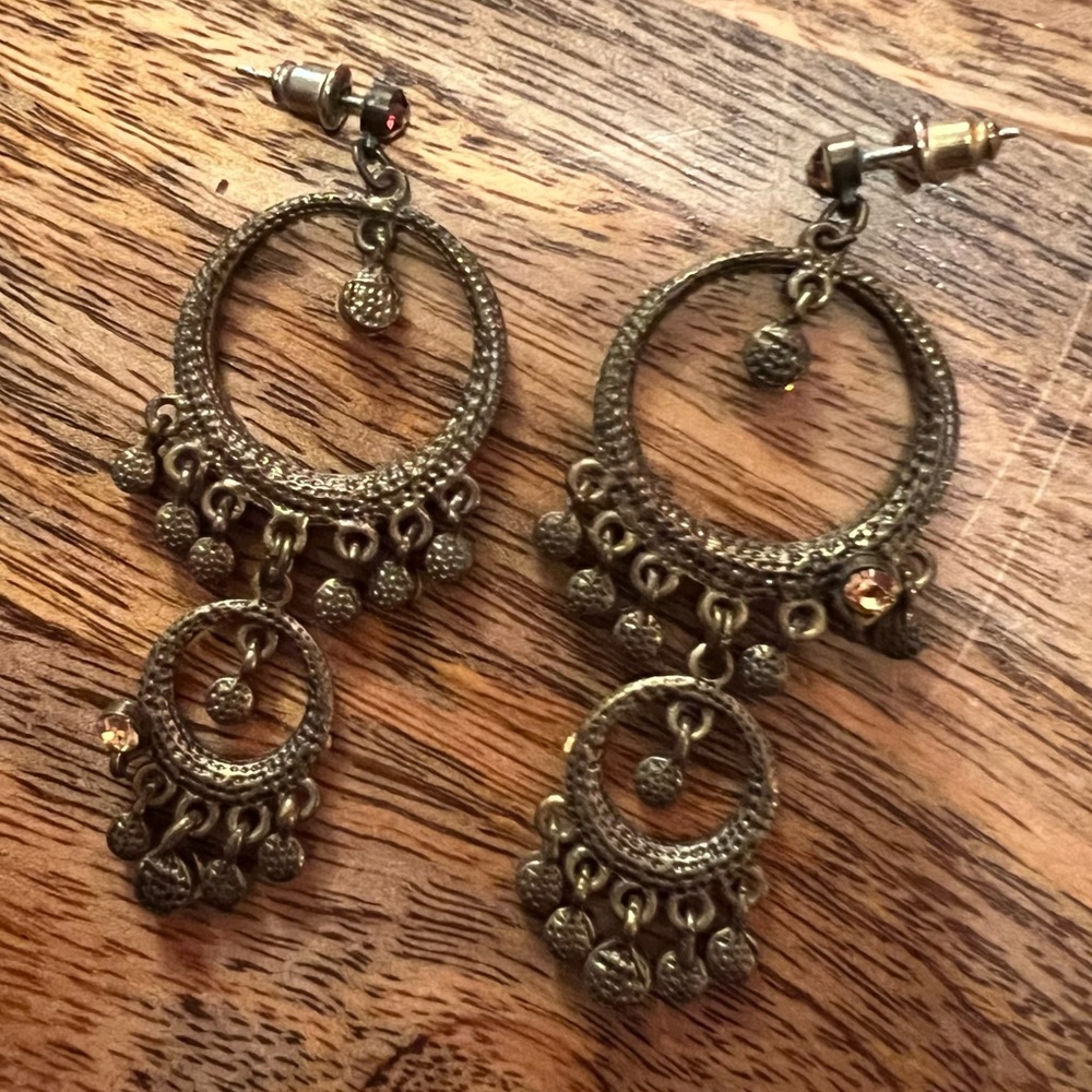 Bronze Boho Crystal Rhinestone Chandelier Drop Earrings - Picture 3 of 15
